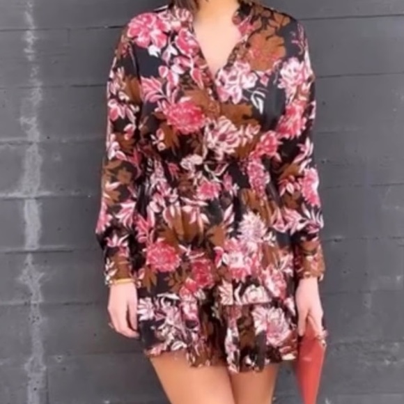 ZARA Printed Floral Long Sleeve Mini Dress Size S Authentic! - Picture 1 of 12